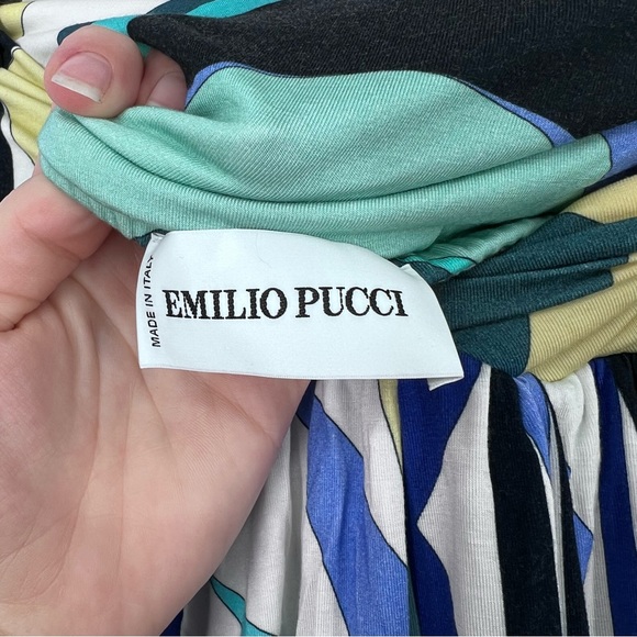 Emilio Pucci Blue Yellow Abstract Fold Over Twist Waist Stretch Maxi Skirt - Picture 5 of 11